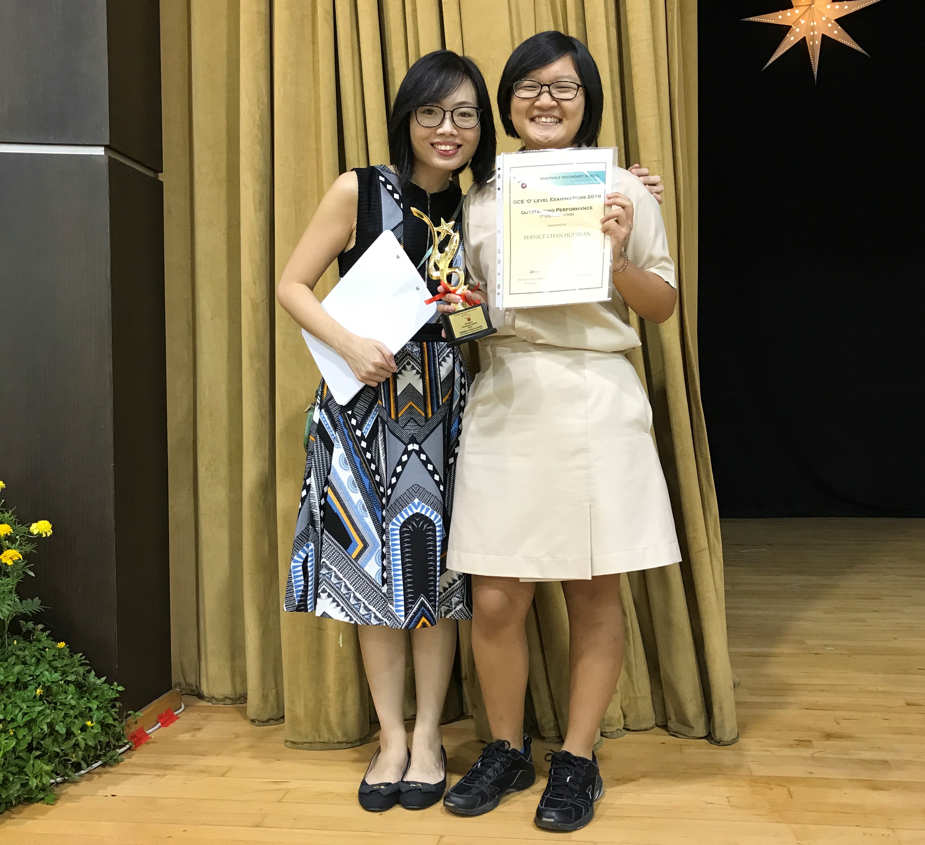 Ms Koh Bee Choo with Bernice Chan, the student she inspired to become a teacher. (Photo taken before COVID-19.)