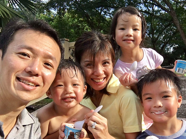 Mr Lee with his children (L-R) Mark, Marian and Matthew, and his wife.