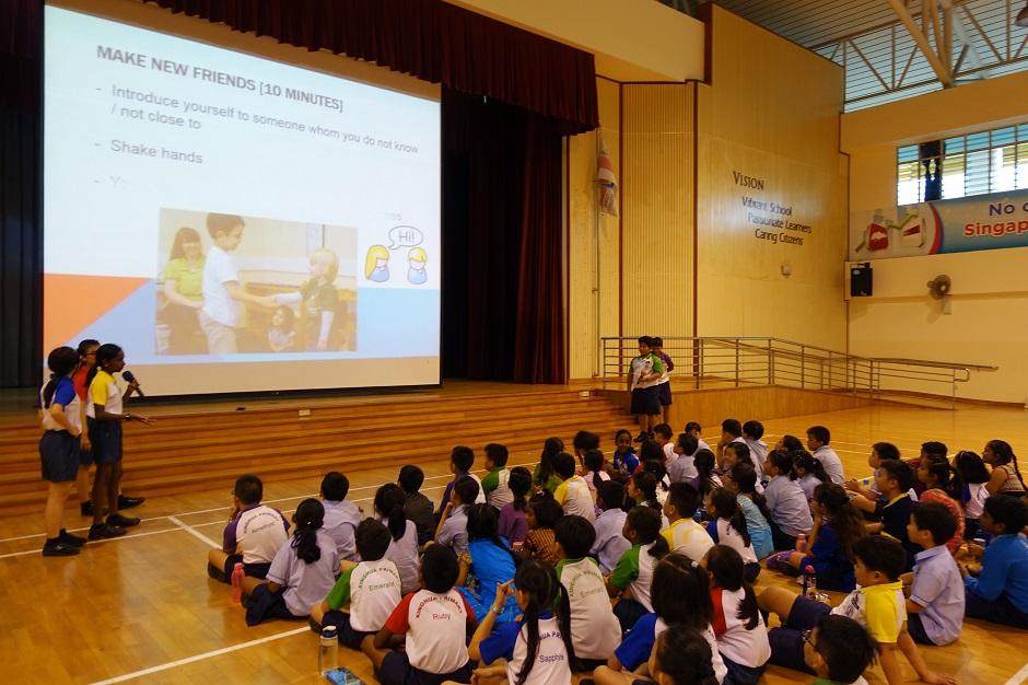 Student leaders at Xinghua Primary School conducting a sharing session for their peers. (Photo: Xinghua Primary School)