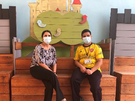 Miss Sukvinder Kaur (left) and Muhd Danial Affandy Bin Mohd Johari (right) at MINDS Towner Gardens School. (Photo taken in strict accordance with safety and hygiene guidelines.)