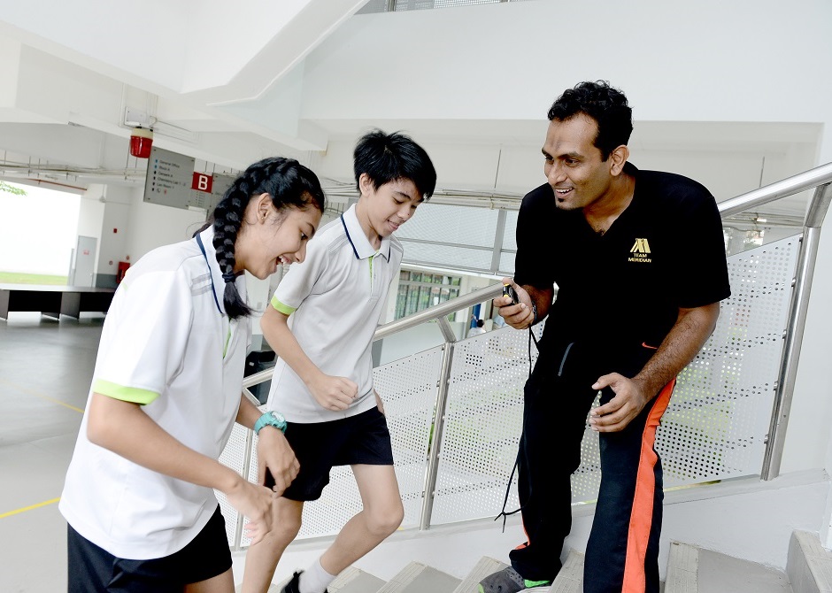 Mr Khaliq training students’ physical endurance for mountain climbing