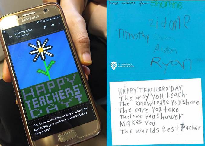 Words of thanks from Eden School (left) and St. Andrew's Autism School (right).