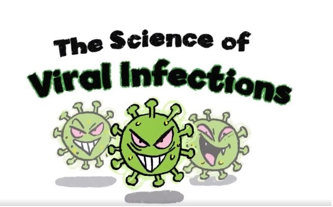 A cartoon depiction of the COVID-19 virus, created for CPDD's science package