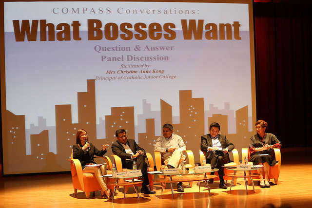 Industry heavyweights shared with parents and students what they looked for in potential employees, at a COMPASS Conversation, 